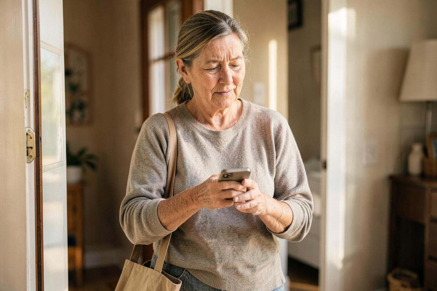 A person previewing an Able Eyes virtual tour on their phone before heading out the door.
